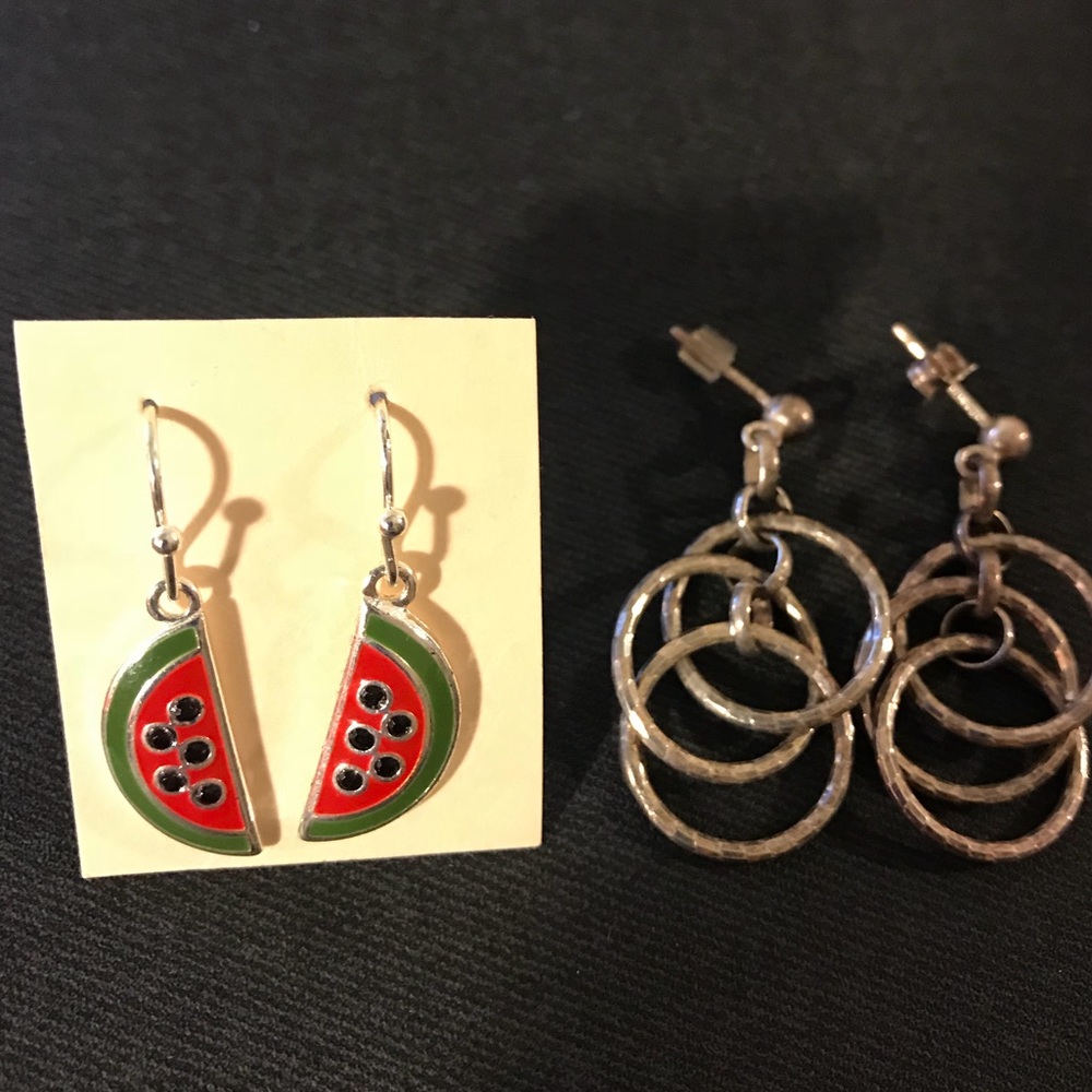 Water Melon Earrings & Silver-tone drop hoops